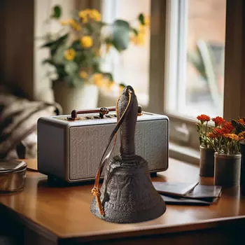 Старинный колокольчик свадебный железный ретро состаренный декоративный многоцелевой орнамент для игровой сигнализации