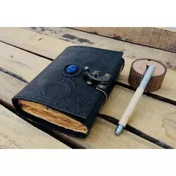 Старинный кожаный журнал богини тройной луны, ведьмин камень, бумага с краями, пустая книга заклинаний теней, журнал гримуара, отличная подарочная книга 5 x 7 in чёрный