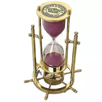 Старинный латунный песочный таймер 22,86 см Морской корабль Marine Arts 1917 Песочные часы с компасом