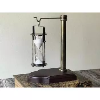 Старинный латунный песочный таймер с деревянным основанием Старинный и латунный подвесной таймер Коллекционный золотой