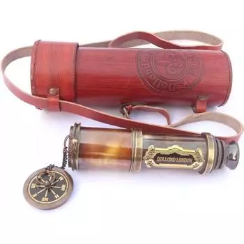 Старинный латунный телескоп 17 дюймов с кожаным футляром для путешествий и походов