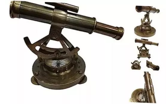 Старинный латунный телескоп Алидада с компасом Геодезические приборы Алидата M аэро