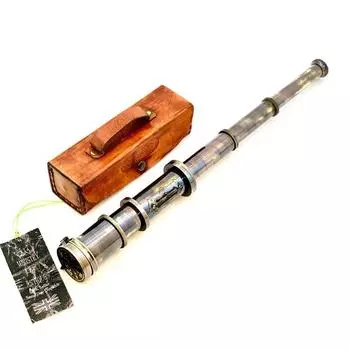 Старинный латунный телескоп, антикварный, 18 дюймов, выдвижной, ручной, Dollond London Naval, викторианский, пиратский телескоп с красивой гравированной кожаной коробкой