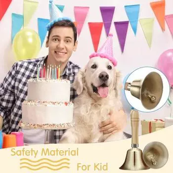 Старинный литой колокольчик с деревянной ручкой, сверхгромкий, прочный, для свадеб, дрессировки животных, ужина, медитации, музыкального обучения, сервисный звонок золотистый