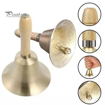 Старинный литой колокольчик с деревянной ручкой, сверхгромкий, прочный, для свадеб, дрессировки животных, ужина, медитации, музыкального обучения, сервисный звонок золотистый