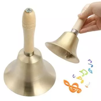 Старинный литой колокольчик с деревянной ручкой, сверхгромкий, прочный, для свадеб, дрессировки животных, ужина, медитации, музыкального обучения, сервисный звонок золотистый
