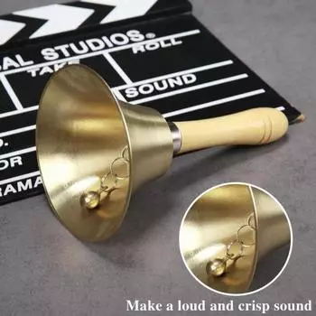 Старинный литой колокольчик с деревянной ручкой, сверхгромкий, прочный, для свадеб, дрессировки животных, ужина, медитации, музыкального обучения, сервисный звонок золотистый