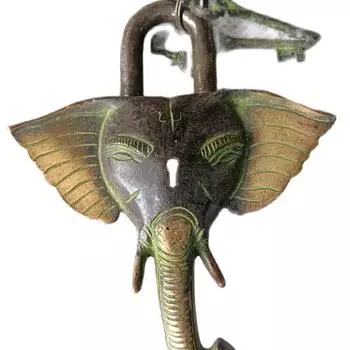 Старинный медный замок с двумя ключами в виде головы слона, хранитель сада, дом, мирный талисман безопасности
