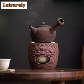 Старинный ранний заварочный чайный сервиз, покрытый ржавчиной горшок, подогреватель для чая, чайник для кипячения воды, можно использовать для сухой кипячения спирта, боковая ручка