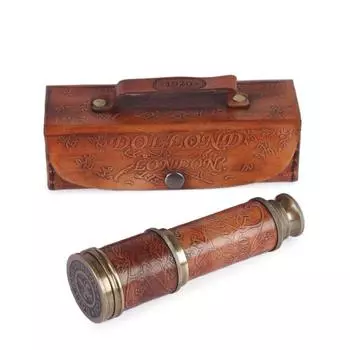 Старинный ручной телескоп из латуни и кожи - 30 см функциональная пиратская подзорная труба с кожаным футляром, морской подарок моряку, идеальный подарок для папы как