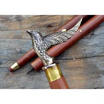 Старинный стиль Дизайнерская латунная ручка с головой птицы Старинные деревянные трости