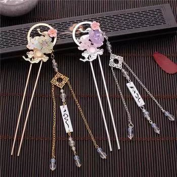 Старинный стиль мода кисточка шпилька для волос ханьфу аксессуары для волос цветочные палочки для волос пластина вилка для волос A