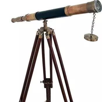 Старинный телескоп с черной кожаной деревянной подставкой Marine Royal Telescopes