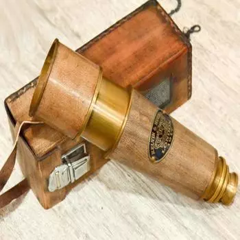 Старинный телескоп с кожаным футляром, Морской телескоп, Старинные телескопы, Латунные телескопы как