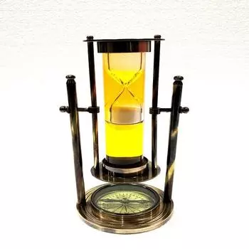 Вращающиеся желтые жидкие белые песочные часы 9 дюймов антикварные твердые латунные песочные часы в виде морского колеса с компасом