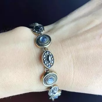 Старинный золотой ретро-средневековый чешский браслет с бриллиантами, женский простой и неброский стильный браслет из старых украшений со стразами 14.5-17.5cm золотой