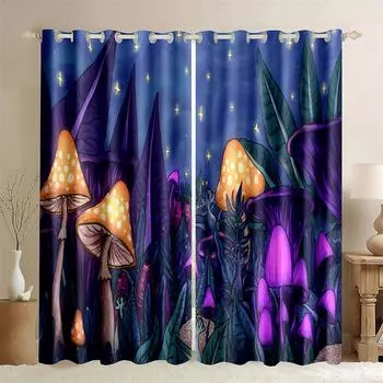 Starlight Dazzle Mushroom Curtain Novel Peculiar 2 Panel Living Room Bedroom Kitchen Balcony Window Decoration Curtain 50W130H(CM)X2PCS&Grommet Top