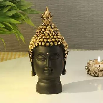 Starpion Buddha Head Statue - Buddha Idol Showpiece for Home,Living,Room,Table,Gifts Decorative Showpiece - 13.7 cm (Polyresin, Black, Gold)