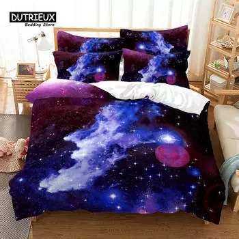 Starry Sky And Galaxy Bedding Set, 3Pcs Duvet Cover Set, Soft Comfortable Breathable Duvet Cover, For Bedroom Guest Room Decor EU single(135x200cm)