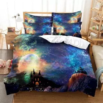 Starry sky Bedding Set Duvet Cover Set 3d Bedding Digital Printing Bed Linen Queen Size Bedding Set Fashion Design EU single(135x200cm)