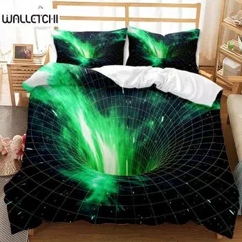 Starry Sky Duvet Cover Set King Size Green Sky Theme Abstract Style Arrangement Cosmos Concept Print Twin Polyester Bedding Set EU single(135x200cm)