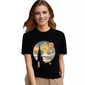 Starry Ukiyo-E Night Funny Print Unisex T Shirt Harajuku Casual Tshirt Unisex Summer Short Sleeve Tops tee cartoon anime t-shirt L