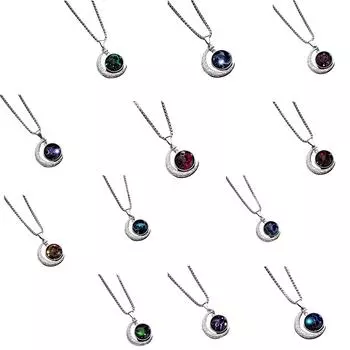 Starrys 12 Созвездие Стеклянный Шар Время Драгоценный Камень Нашивка Подвеска Ожерелье Цепочка Свитер One Size