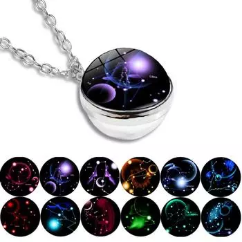 Starrys 12 Созвездие Стеклянный Шар Время Драгоценный Камень Нашивка Подвеска Ожерелье Цепочка Свитер One Size