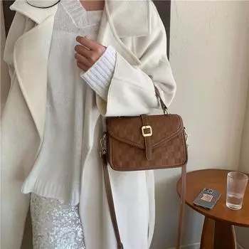 Старший чувство ретро маленькая сумка женская новая популярная поп-прилив клетчатая сумка через плечо модный тренд маленькая квадратная сумка