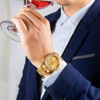 START-Мужские автоматические механические часы, металлические часы, водонепроницаемые, с функцией даты, недели, с пряжкой-бабочкой, ремешок, роскошные часы с бриллиантами серебряный