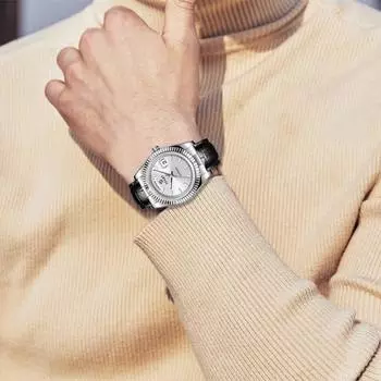 START-мужские автоматические механические часы со светящимся часовым маркером, модные повседневные мужские часы, кожаные часы с функцией календаря недели серебряный