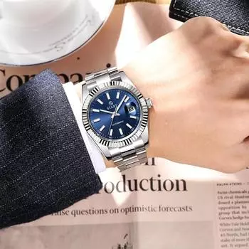 СТАРТ-Мужские часы со светящейся шкалой, автоматические механические часы, функция даты, водонепроницаемые металлические часы синий