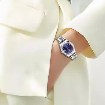 START-Женские автоматические механические часы для отдыха, модные металлические женские часы с бриллиантовым циферблатом, водонепроницаемая функция календаря синий