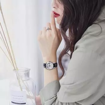 СТАРТ-Женские часы с перламутровым циферблатом, модные повседневные автоматические механические часы, водонепроницаемые кожаные часы с функцией даты A розового золота