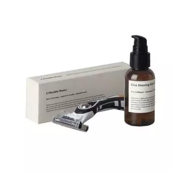 Стартовый набор бритвы Lazy Society с 5 лезвиями, ручка для бритья + картридж с 5 лезвиями + гель для бритья Cica 2.3 50 мл, 1 комплект