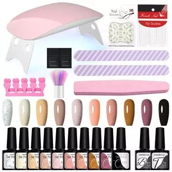Стартовый набор для ногтей VANREESA, гель-лак для ногтей, эмаль для ногтей с УФ-светодиодной лампой для ногтей, набор инструментов для дизайна ногтей для салона дома