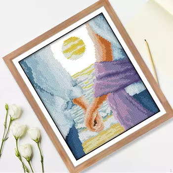 Стартовый набор для штампованной вышивки для начинающих с тканевым рисунком и разноцветной нитью 14CT