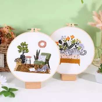 Стартовый набор для вышивания с симпатичными узорами кошек Наборы для вышивки крестом своими руками с пяльцами, нитками, иглами, инструкцией по эксплуатации