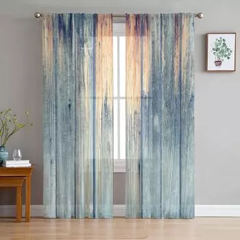 Старые деревянные доски современные шторы для гостиной прозрачные тюль занавески окна прозрачные для спальни аксессуары декор W135 x H114cm