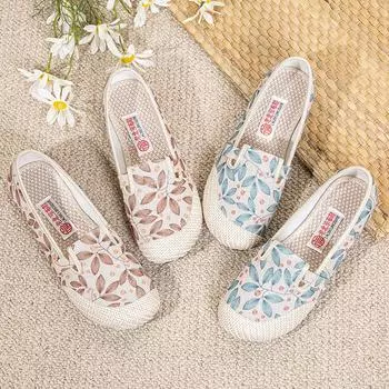 Старые ******* матерчатые туфли женские ****** и осенние педальные туфли на подошве из дерьма для матерей льняные дышащие женские матерчатые туфли в этническом стиле вышитые туфли 35