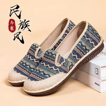 Старые ******* матерчатые туфли женские ****** и осенние педальные туфли на подошве из дерьма для матерей льняные дышащие женские матерчатые туфли в этническом стиле вышитые туфли 35