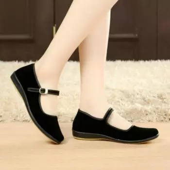 Старые пекинские матерчатые туфли рабочие туфли для гостиниц черные женские туфли подошва из говяжьих сухожилий черные матерчатые туфли материнская обувь черные бархатные туфли поколения 34