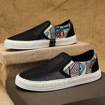 Старые пекинские сетчатые туфли мужские летние 2024 новые полые мужские туфли дышащие ленивые повседневные туфли для рыбаков с одной педалью 39