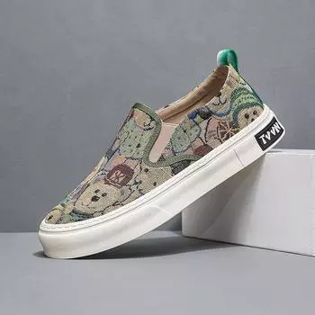 Старые пекинские тканевые туфли, мужская обувь, летняя обувь с одной педалью, дышащая тканевая обувь с рисунком медведя из мультфильма, модная повседневная молодежная модная мужская обувь 38