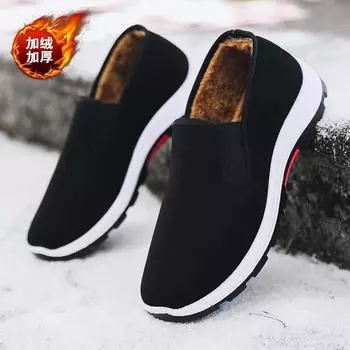 Старые пекинские тканевые туфли мужские бархатные однопедальные хлопковые туфли мягкие подошвы повседневные рабочие туфли дышащие лазанья черные тканевые туфли 38