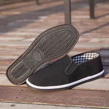 Старые пекинские тканевые туфли, мужские хлопковые туфли, зимние нескользящие и износостойкие повседневные рабочие туфли, утолщенные теплые черные тканевые туфли 39