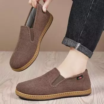 Старые Пекинские тканевые туфли мужские с плоской подошвой и одной педалью, повседневные туфли из полосатого бархата с мелким горлом, мужская обувь 39