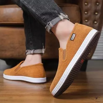 Старые пекинские тканевые туфли мужские туфли бархатные дышащие повседневные туфли мужские рабочие туфли на платформе легкие туфли с одной педалью мужские 38 чёрный