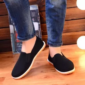 Старые пекинские тканевые туфли, всесезонная рабочая обувь, мужская обувь, ленивые туфли с одной педалью, полотенечные туфли, повседневная обувь для водителя и повара 39 чёрный