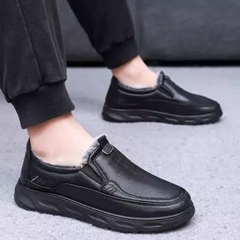 Старые пекинские тканевые туфли зимние мужские хлопковые туфли бархатные теплые для пожилых отцовские туфли водонепроницаемые нескользящие повседневные педали 39 чёрный